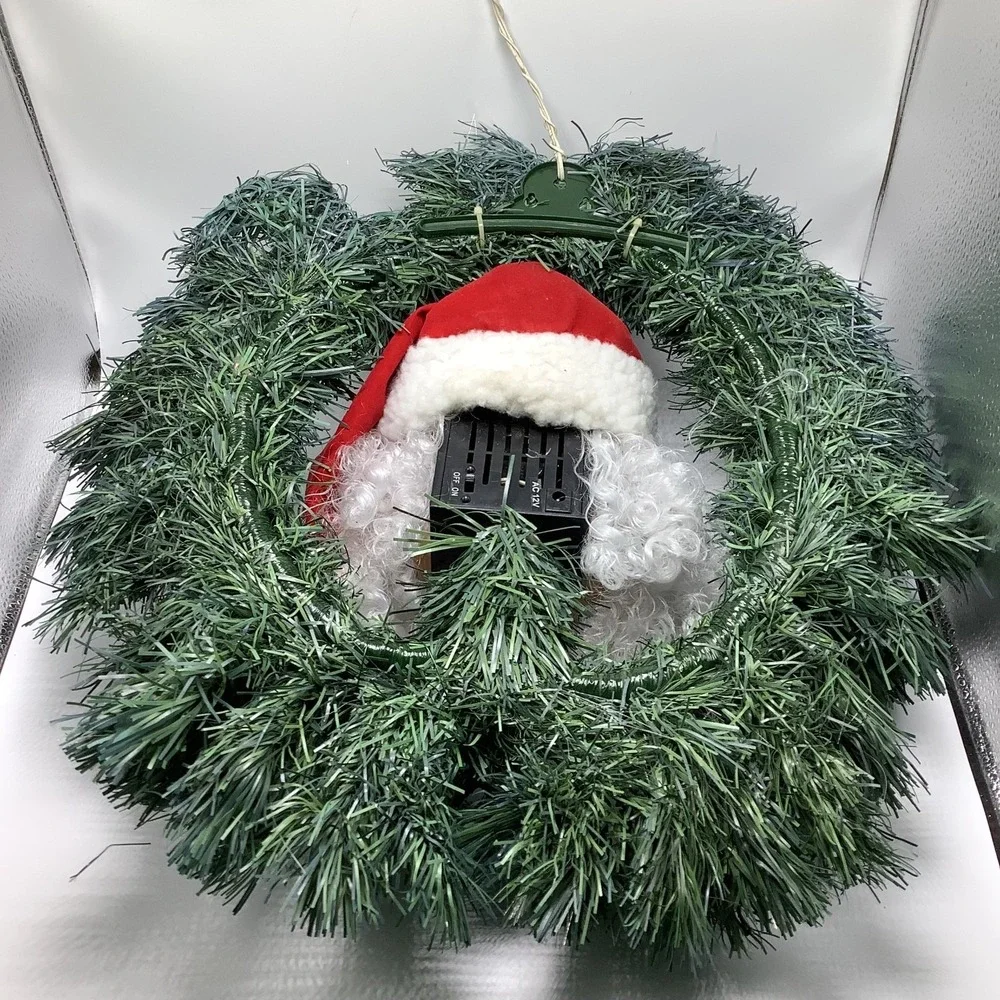 VTG Fiber Optic Christmas Wreath w/‎ Santa Clause Face For Decoration/Parts Only